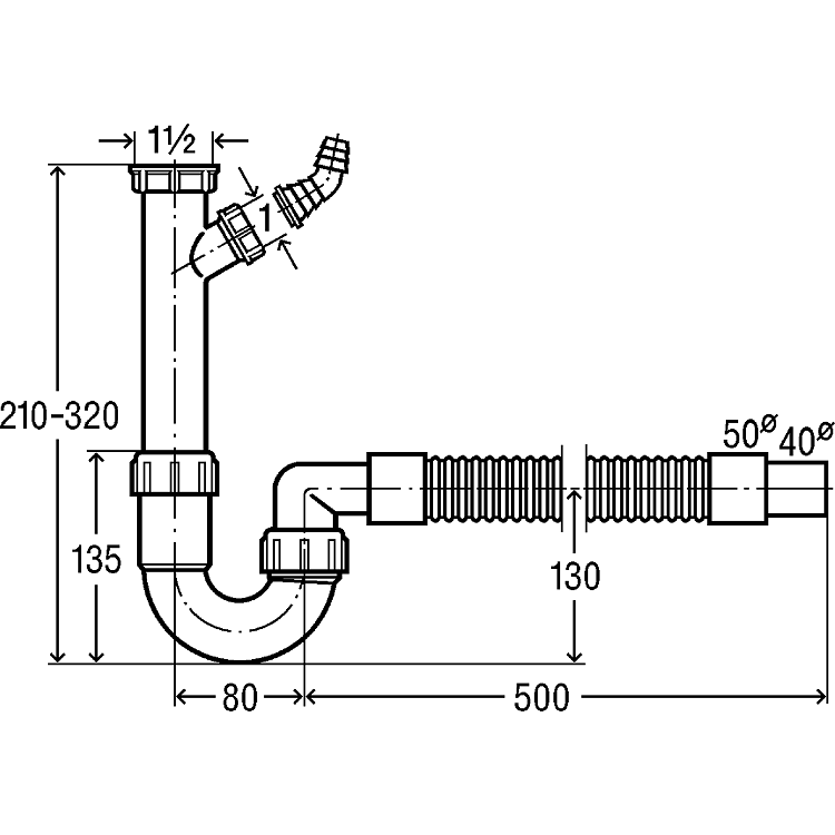 VIEGA Virtuves izlietnes sifons 1 1/2x50/40 101633 VIEGA Virtuves izlietnes sifons 1 1/2x50/40 101633