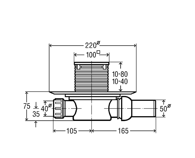 Трап Viega с сухим затвором,  100х100 DN50, 583217