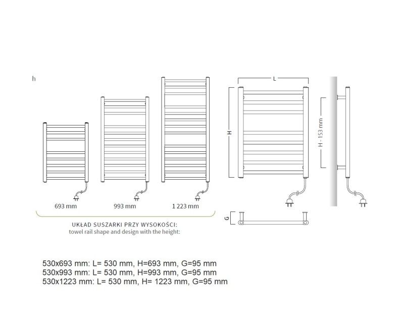 VIKING Elektriskais dvieļu žāvētājs 530x1000mm 130W, melns C31