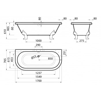 Vispool Свободно стоящая ванна GLORIA 1700x765mm
