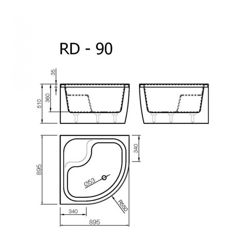 Vispool Dušas kabīnes dziļais paliktnis  RD-90, 900x900