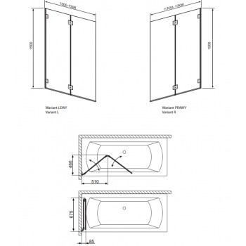 Radaway vannas sieniņa Carena PND 130 cm