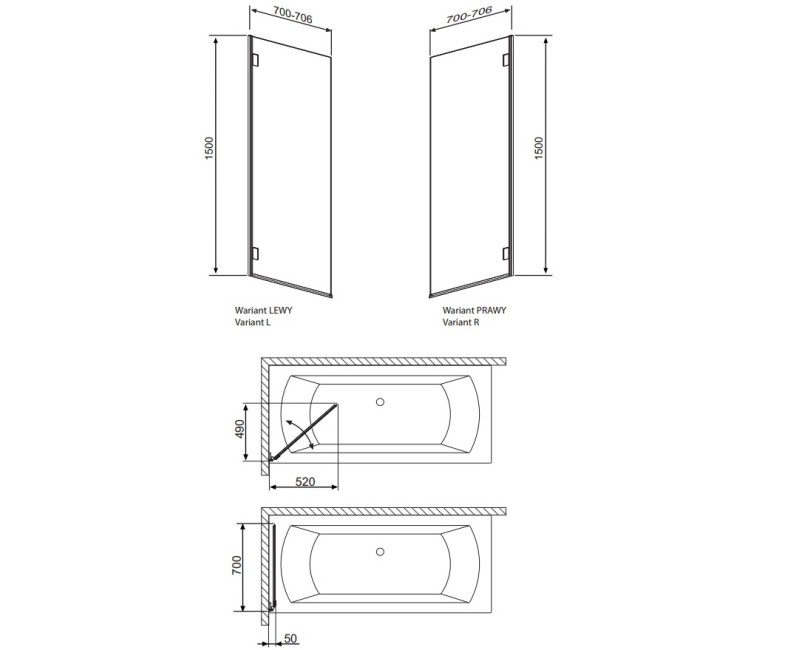Radaway Шторка на ванну Carena PNJ 67 cm