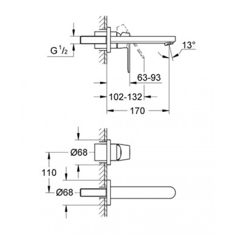 Grohe Eurosmart Cosmo Iebūvējamais izlietnes j-krāns, 19381 000 Grohe Eurosmart Cosmo Iebūvējamais izlietnes j-krāns, 19381 000