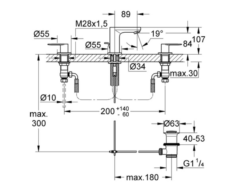 Grohe Eurosmart Cosmo Смеситель для раковины на 3 отверст. 20187