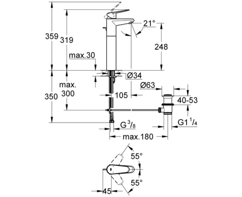 Grohe Eurodisc Cosmo Смеситель для умывальника, 23055 002