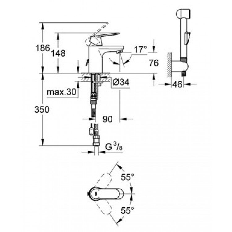 Grohe Eurosmart Cosmo Izlietnes jaucējkrāns ar bidettu,23125 000