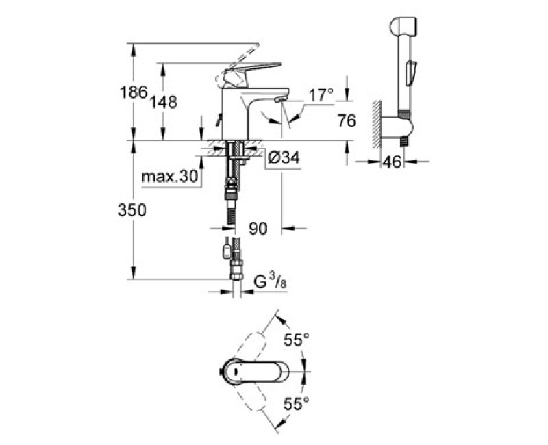 Grohe Eurosmart Cosmo Смеситель для умывальника с бидеттой, 2312