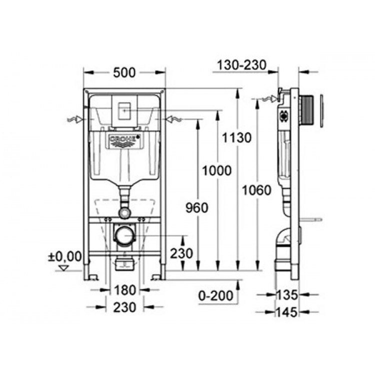 Komplekts Kame Bormida Rimless+Grohe Rapid SL 3in1 38827000