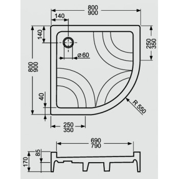 Roltechnik Dušas paliktnis pusapaļš HAWAII-P 800x800, balts