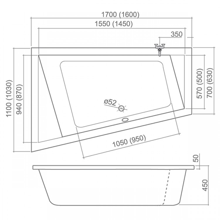 Roltechnik Vanna KUBIC ASYMMETRIC 170x110 cm Roltechnik Vanna KUBIC ASYMMETRIC 170x110 cm