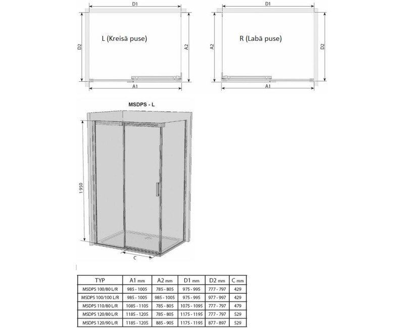 RAVAK Душевой уголок MATRIX MSDPS 100x100cm L, сатин