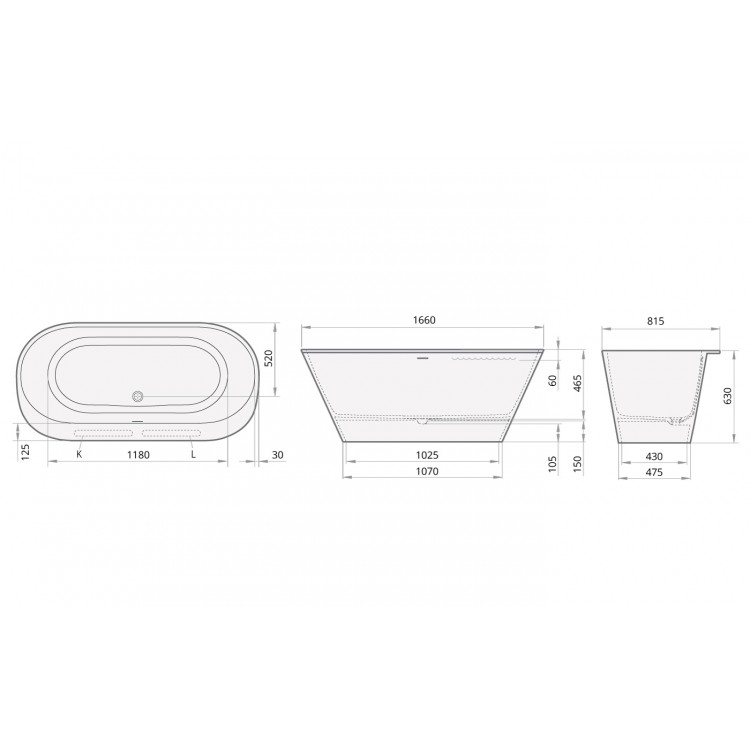 PAA Свободно стоящая ванна DECO RIM 1660x815, silkstone, matte grey PAA Свободно стоящая ванна DECO RIM 1660x815, silkstone, matte grey