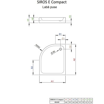 Radaway Асимметричный полукруглый поддон SIROS E Compact 90x80cm R