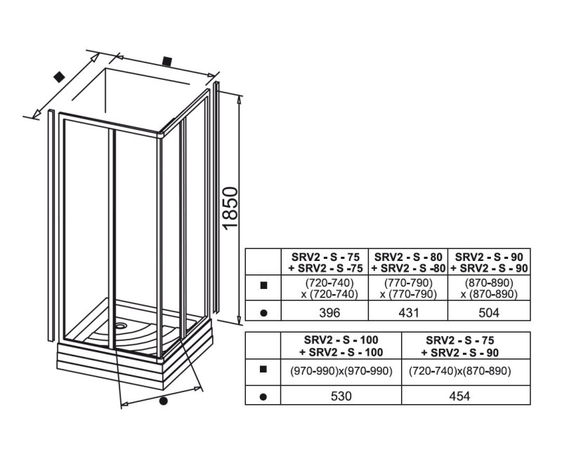 RAVAK Душевой уголок квадратный 2xSRV2S 80x80 cm (1 сторона) чёрный
