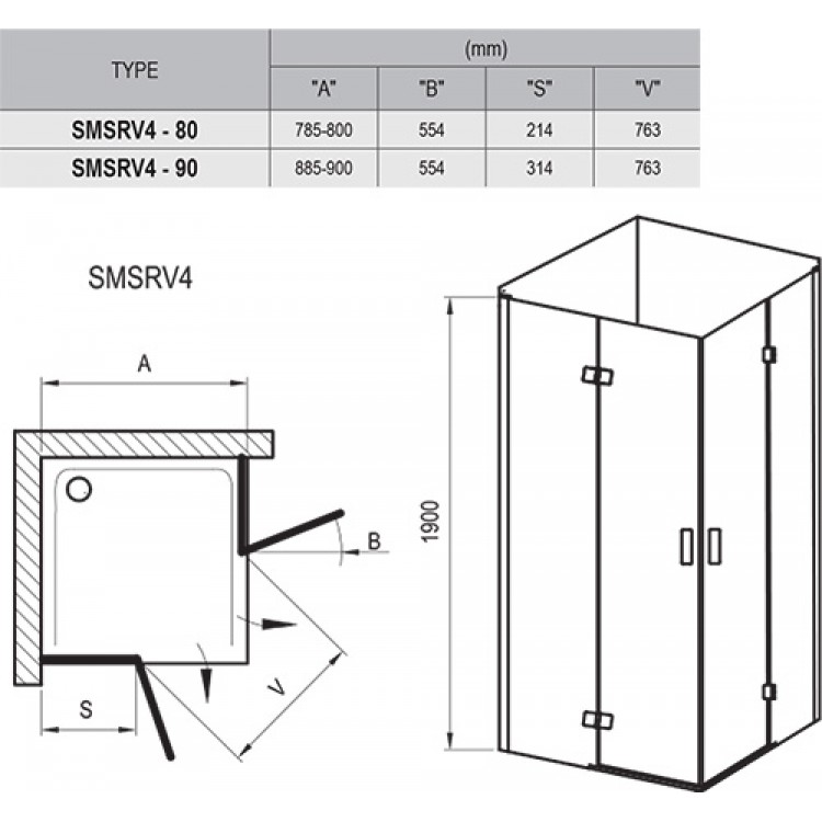 RAVAK Dušas stūris kvadrātveida SmartLine SMSRV4 90x90 cm RAVAK Dušas stūris kvadrātveida SmartLine SMSRV4 90x90 cm