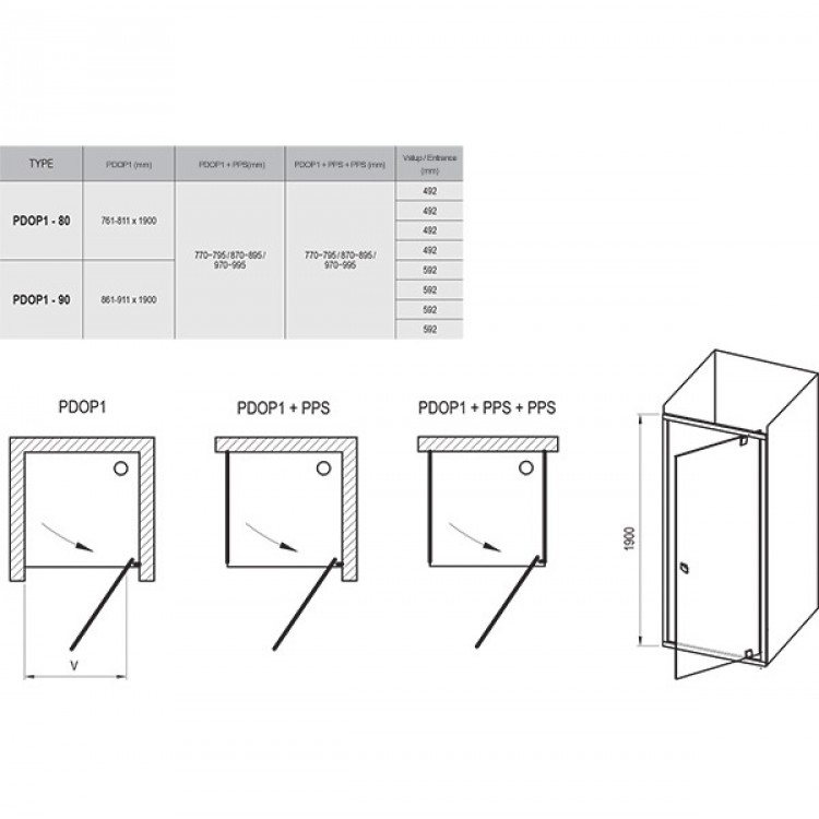 RAVAK Душевые двери PIVOT PDOP1 80cm, чёрный RAVAK Душевые двери PIVOT PDOP1 80cm, чёрный