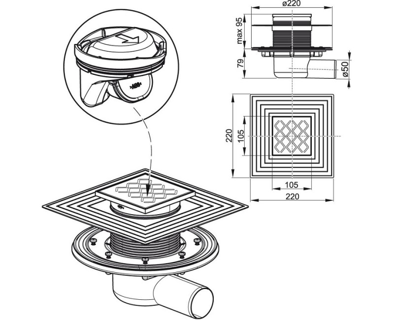 RAVAK SN 501 Dušas noteces traps 105mm