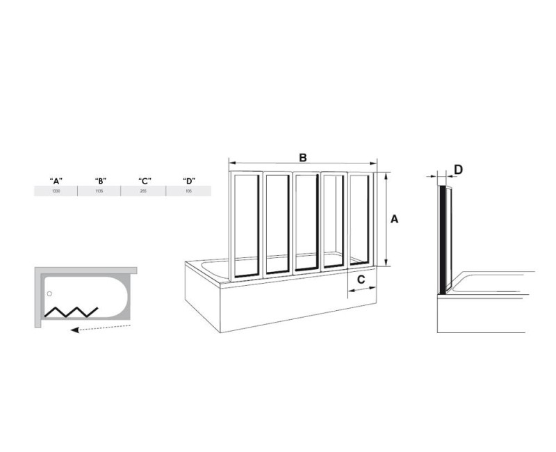 Ravak Piecdaļīga vannas sieniņa VS5, polistirols