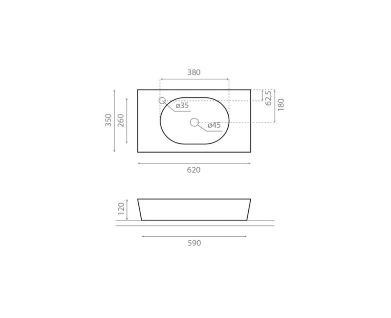 Bathco Vannas istabas izlietne Rimini 62x35cm, uzliekamā 0025