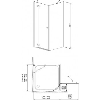 Radaway Dušas stūris kvadrātveida Almatea KDJ 90x90