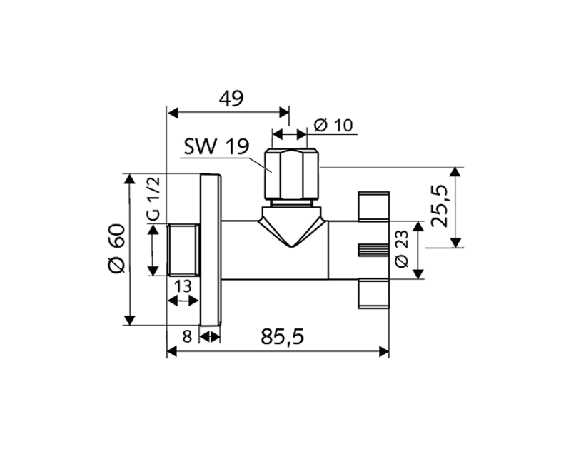 SCHELL 4Wing Кран угловой 1/2 x 3/8(10)н-н, 053930699