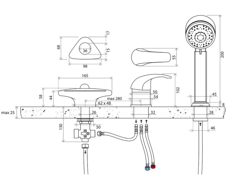 RAVAK ROSA RS 025.00 Maisītājs uz vannas malas X07P003