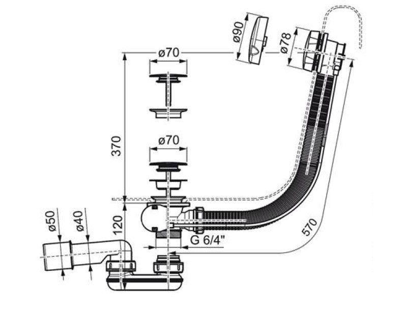 RAVAK vannas sifons ar trosi, X01305