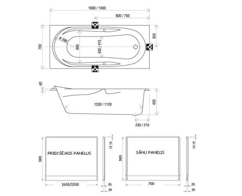 RAVAK Прямоугольная ванна VANDA II 150x70