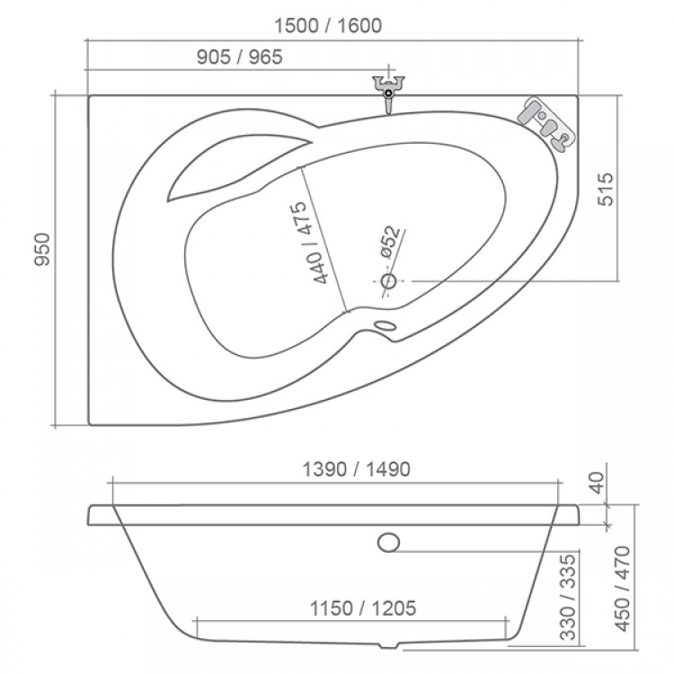 Roltechnik Vanna HARMONIA 150x95 cm