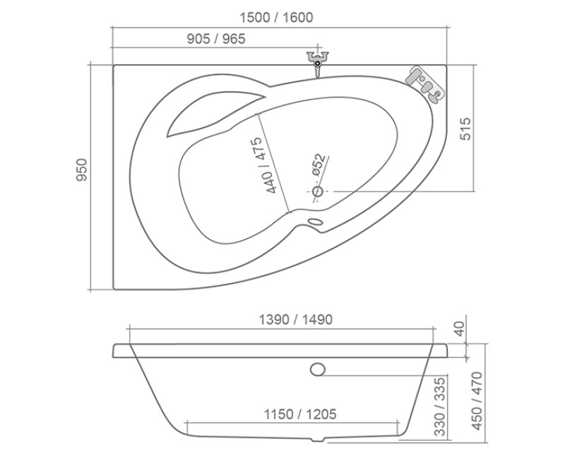 Roltechnik Vanna HARMONIA 160x95 cm