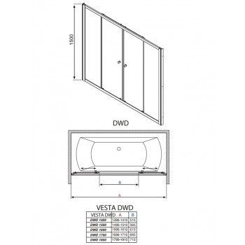 Radaway Bīdāmās vannas durvis Vesta DWD 160 cm