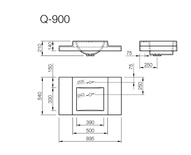 Vispool Раковина Q-900 90x54 см, белая