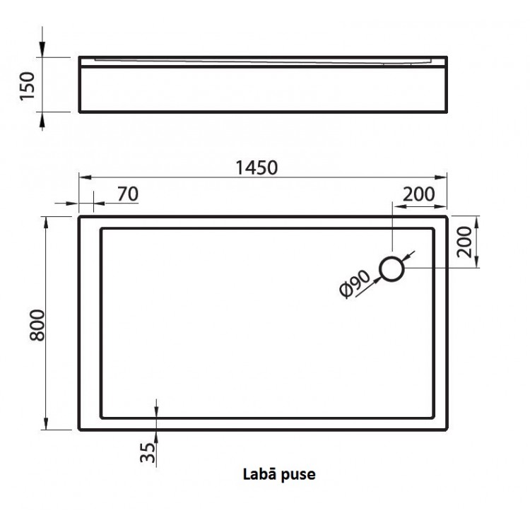 Vispool Taisnstūra dušas paliktnis QQ-145 1450x800mm Vispool Taisnstūra dušas paliktnis QQ-145 1450x800mm