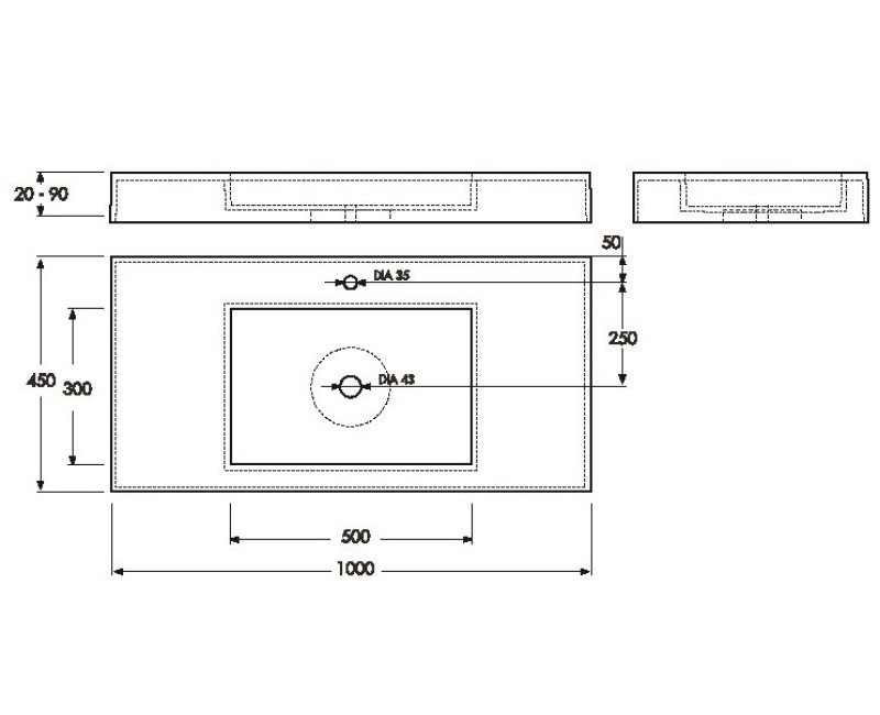 Vispool Раковина F-1000 100x45см, белая