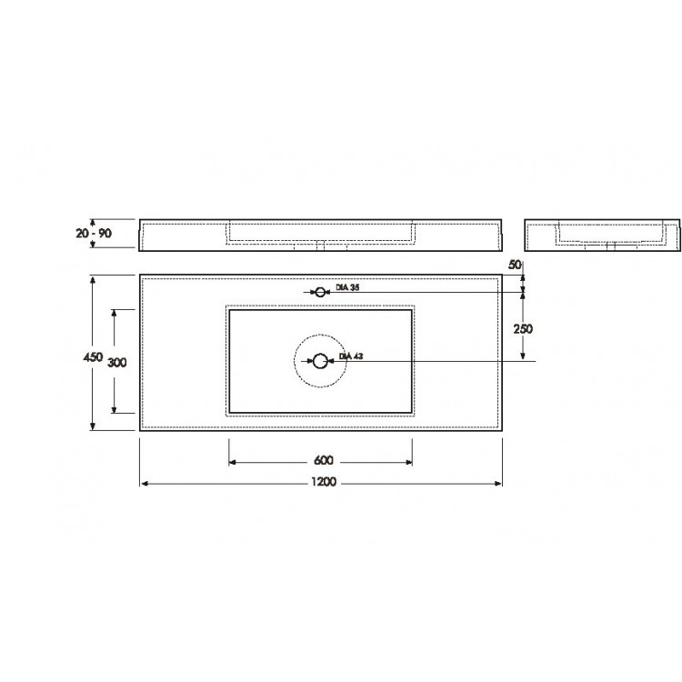 Vispool Akmens masas izlietne F-1200 120x45 cm, balta