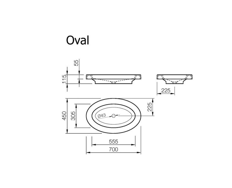 Vispool Раковина накладная Oval 70x45см, белая