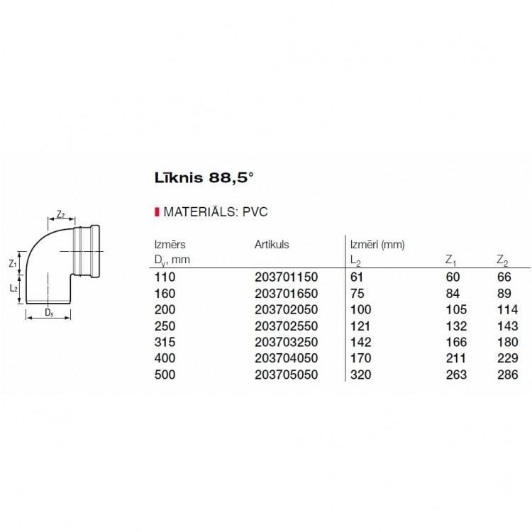 PVC Ārdarbu kanalizācijas līkums DN110 87.5° PVC Ārdarbu kanalizācijas līkums DN110 87.5°