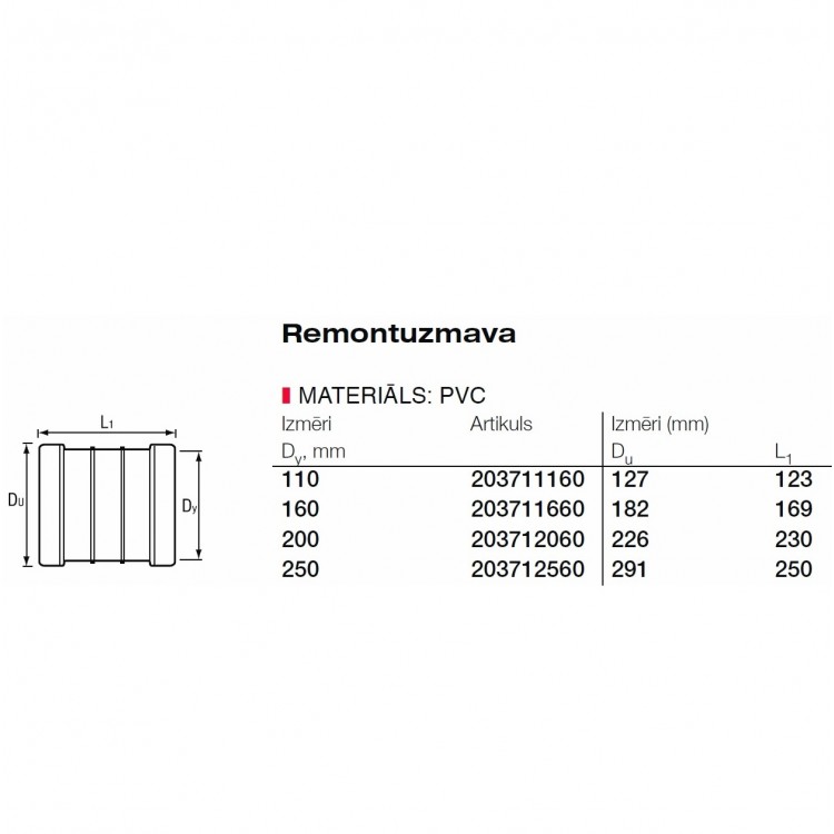 PVC Ārdarbu kanalizācijas remontuzmava Dn200 PVC Ārdarbu kanalizācijas remontuzmava Dn200