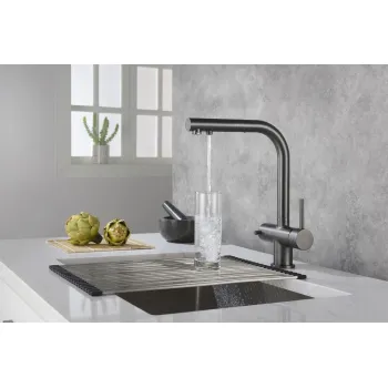 BLUE WATER APALA Virtuves jaucējkrāns filtrētam ūdenim ar izvelakmu izteku, APALA-GRAFIT