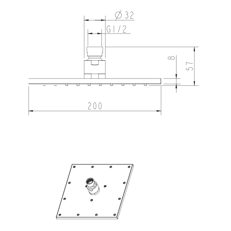 SLIMLINE DUŠAS GALVA HROMS 20x20CM WG220CR