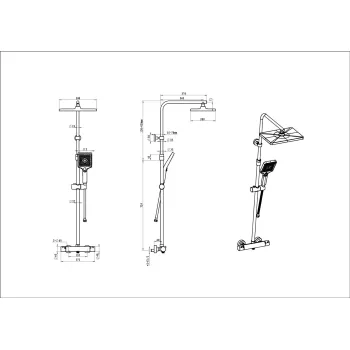 Dušas sistēma Kielle Vega ar termostatu, 3 strūklas Melna 20618004
