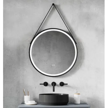 Vannas istabas spogulis Kielle Idolio ar LED ar apgaismojumu un apsildi, D59cm, melns 50324004