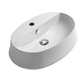 Vannas istabas izlietne Simas Sharp 60x42cm, ovāla, uz virsmas, ar maisītāja caurumu, balta