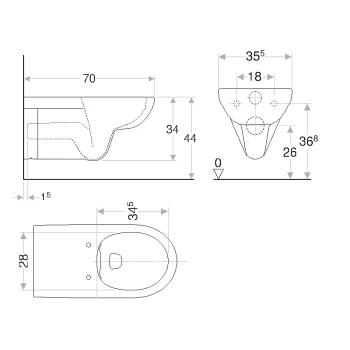 Piekaramais Tualetes pods Geberit Selnova cilvēkiem ar kustību ierobežojumiem Rimfree,