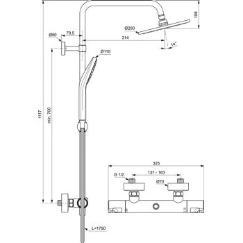 Dušas sistēma Ideal Standard Ceratherm T50 dušas sitēma ar termostatu