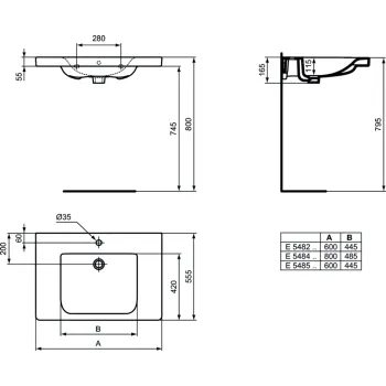 Vannas istabas izlietne Ideal Standard Connect Freedom, 800x555x165mm (h), cilvēkiem ar īpašām vajadzībām Vannas istabas izlietne Ideal Standard Connect Freedom, 800x555x165mm (h), cilvēkiem ar īpašām vajadzībām