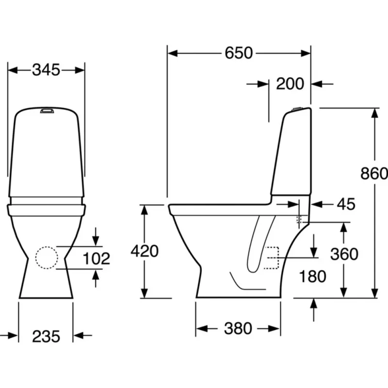 Tualetes Pods Gustavsberg Nautic 1510, Hygienic Flush mala, vāks ar Soft Close/Quick Release, Ceramicplus, balts