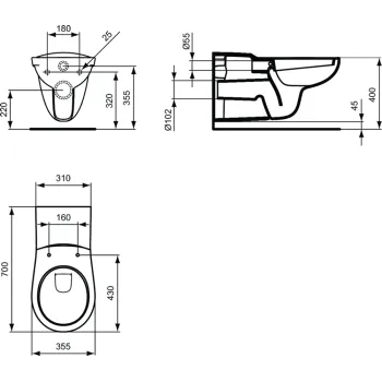 Tualetes pods Ideal Standard CONTOUR 21 piekaramais, cilvēkiem ar kustību traucējumiem Tualetes pods Ideal Standard CONTOUR 21 piekaramais, cilvēkiem ar kustību traucējumiem