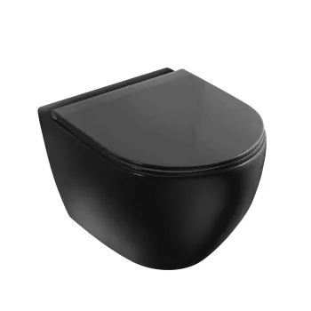 Piekaramais Tualetes Pods Vento Hugge TR2196DF-U18 Rimless matēts melns ar Duroplast Soft Clode poda vāku